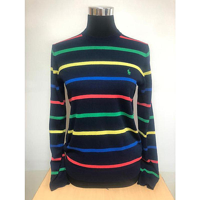 RALPH LAUREN LADIES  TECHNICAL CASHMERE-LSL-SWT STRIPE
