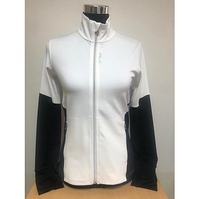 RALPH LAUREN L/S FULL ZIP-LS-KNIT WHITE/BLACK
