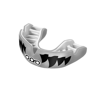 Power-Fit Adult Mouthguard - Aggression Jaws - Silver/White 